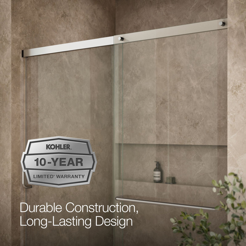 Elate Sliding Shower Door, 70-1/2-In H X 56-1/4 - 59-5/8-In W, With 1/4-In Thick Crystal Clear Glass, Nickel/Clear