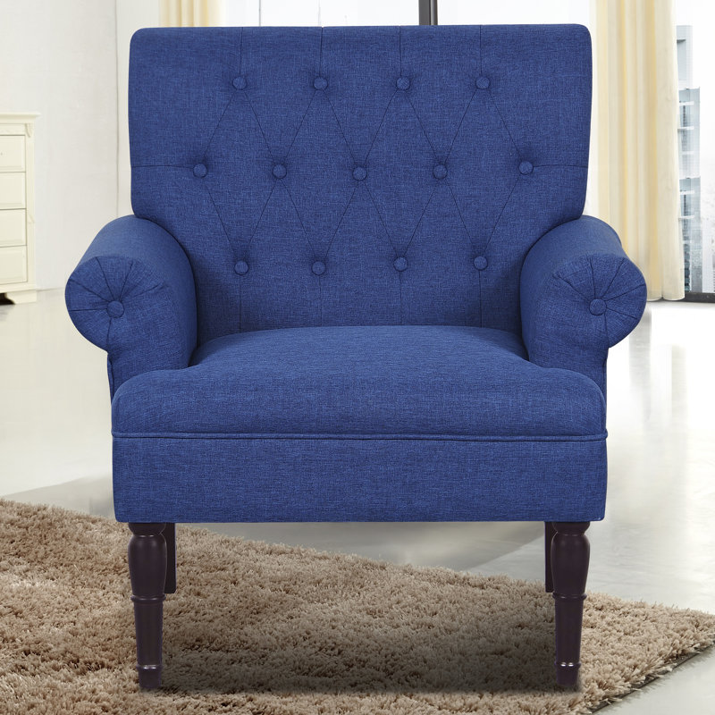 Schleicher 34.6" Wide Tufted Linen Armchair, Navy Blue Linen