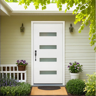 36 in. x 80 in. White Fiberglass Front Entry Door with Frosted Glass