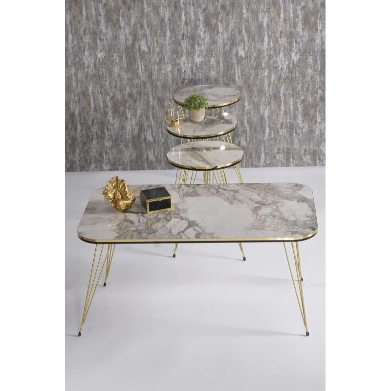Colm Living Room Table Set, White Marble