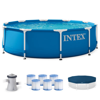 Ensemble de piscine extérieure à structure en métal Intex avec couvercle et cartouche filtrante de type H (paquet de 6)