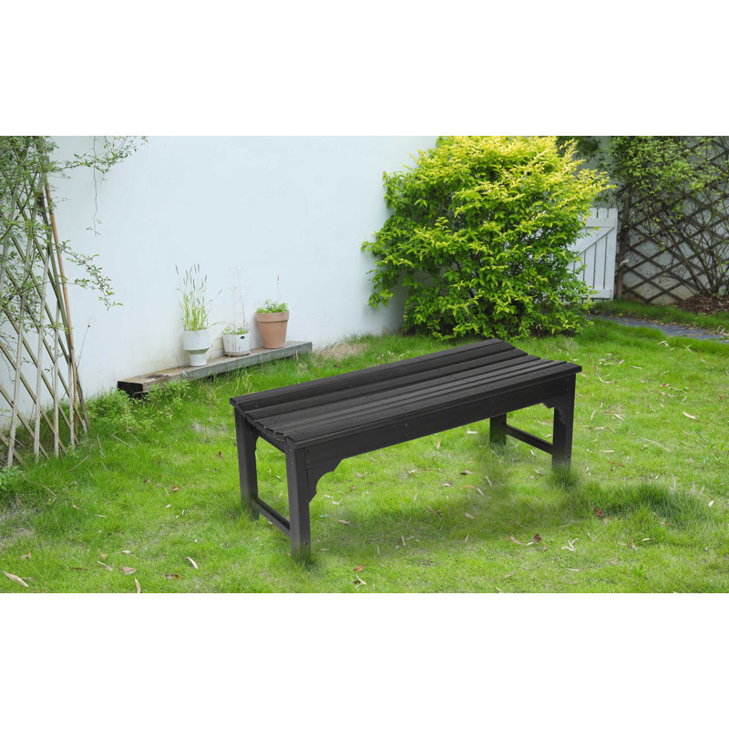 Backless Adirondack Bench With Wood Texture, Bench For Bedroom, Black