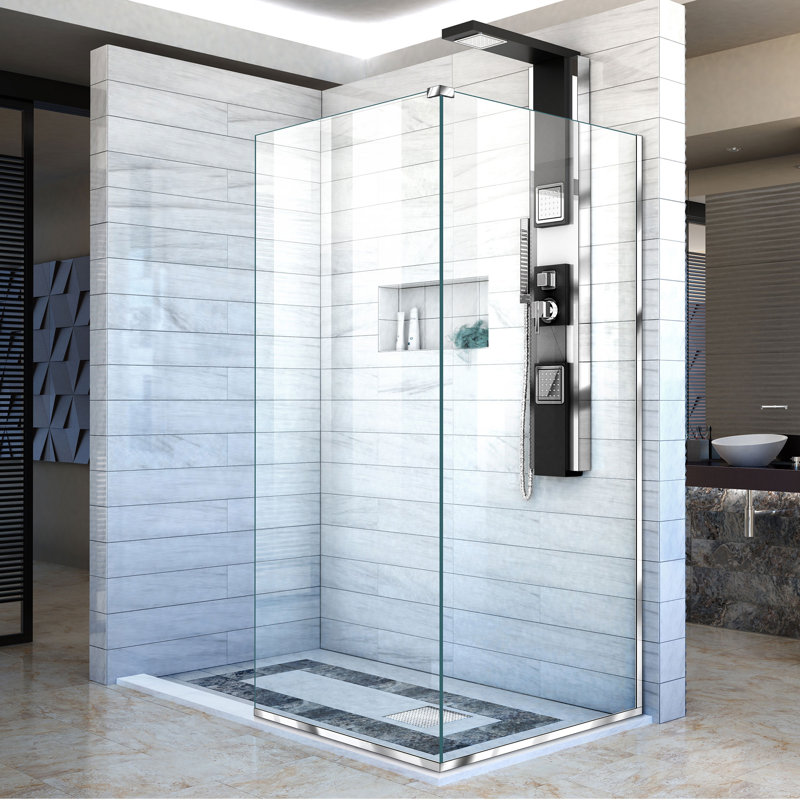 Panneau de verre fixe sans cadre l 30 po x H 72 po Linea, Chrome