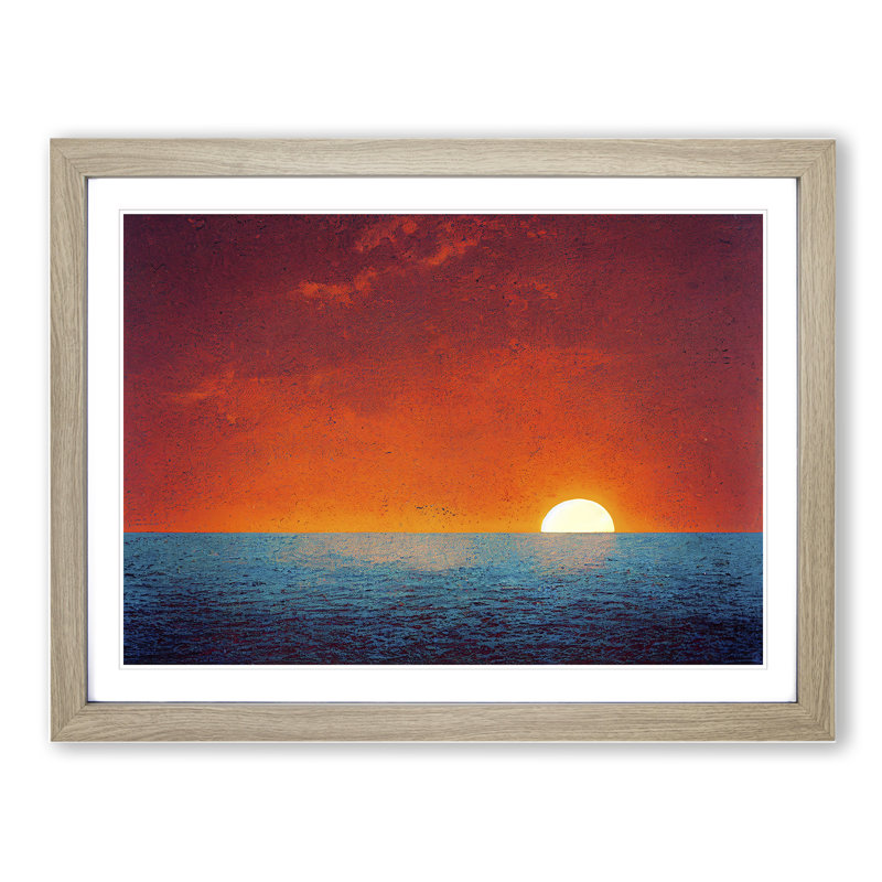 XH1022-6370X Mystical Ocean Sunset - Single Picture Frame Print, 46cm H x 64cm W x 2cm D, Oak 
