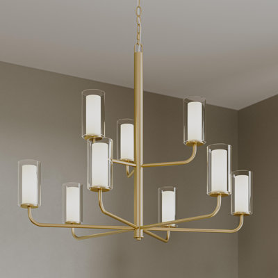 Lustre à deux niveaux avec abat-jour en verre à neuf niveaux Mack