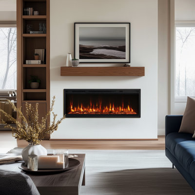 42 Inch Smart Electric Fireplace - 12 Colors Of Flame & Ember, Adjustable Flame Speed, Recessed/Wall-Mount, 750/1500W Heater, Child Lock, Compatible With Alexa And Google Assistant