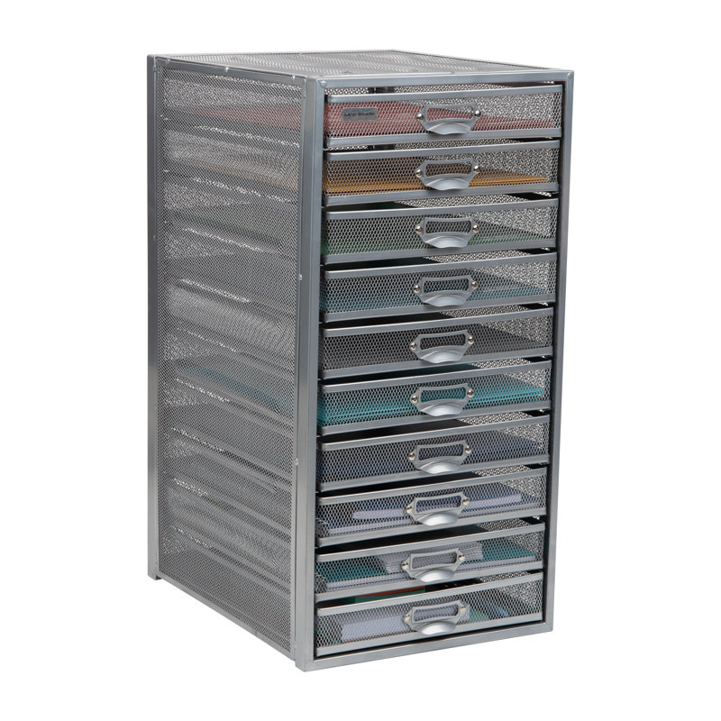 Black Wire Mesh 10-Drawer Moisture-Resistant File Storage Cabinet