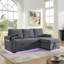 Lit en chenille 3 moderne et multifonctionnel gris avec lit escamotable, éclairage à DEL et table de luxe rétractable-15160099