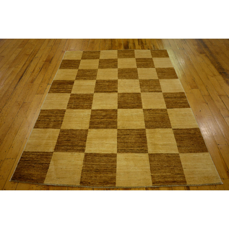 Tapis de zone en laine beige/brun 4 pi 11 po x 6 pi 5 po one-of-kind à la main noué la Nash