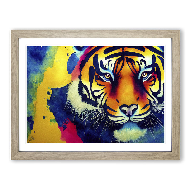 Colourful Tiger Vol.1 Abstract - Single Picture Frame Print, Oak Framed, 25cm H x 34cm W x 2cm D