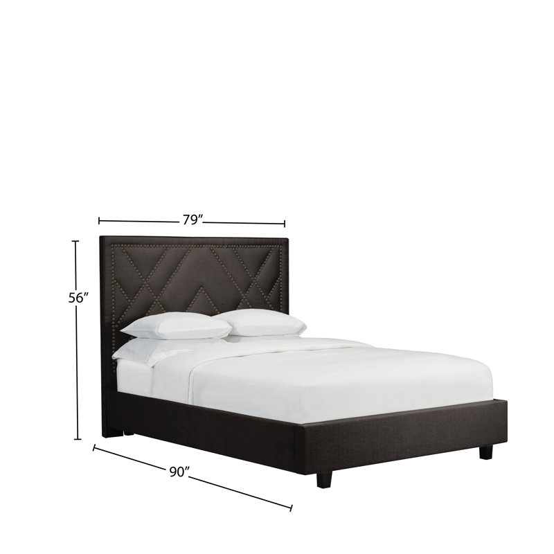 Lit plateforme en tissu d’ameublement Straka, Cuir - Espresso, Très grand