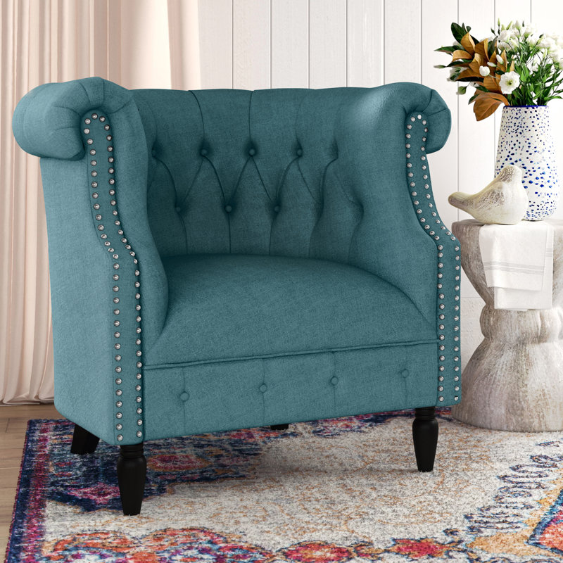 Valli Upholstered Barrel Chair, Dark Teal Polyester