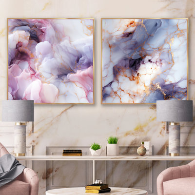Enchanted - Brume de marbre mauve clair - ensemble de 2 collages carrés abstraits