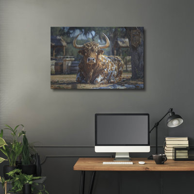 Squatting Bull' by Momart Metal Wall Art