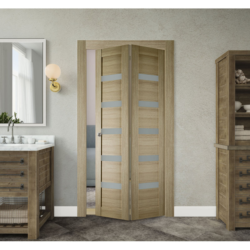 Porte pliante en verre Leora avec quincaillerie d'installation, Pin, 48 po x 79,38 po
