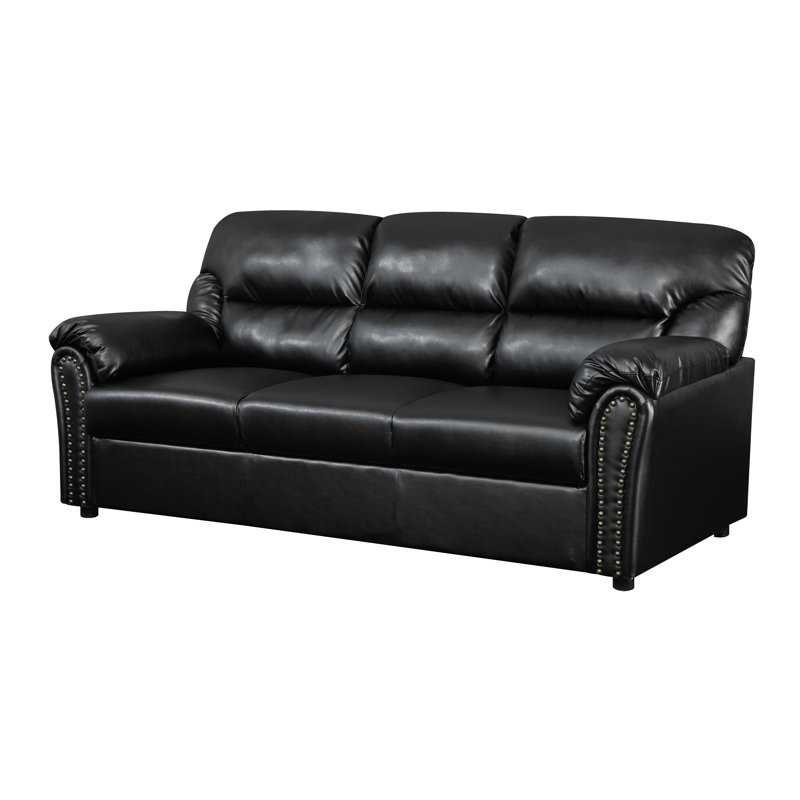 Chahine 82'' Faux Leather Sofa, Black Faux Leather