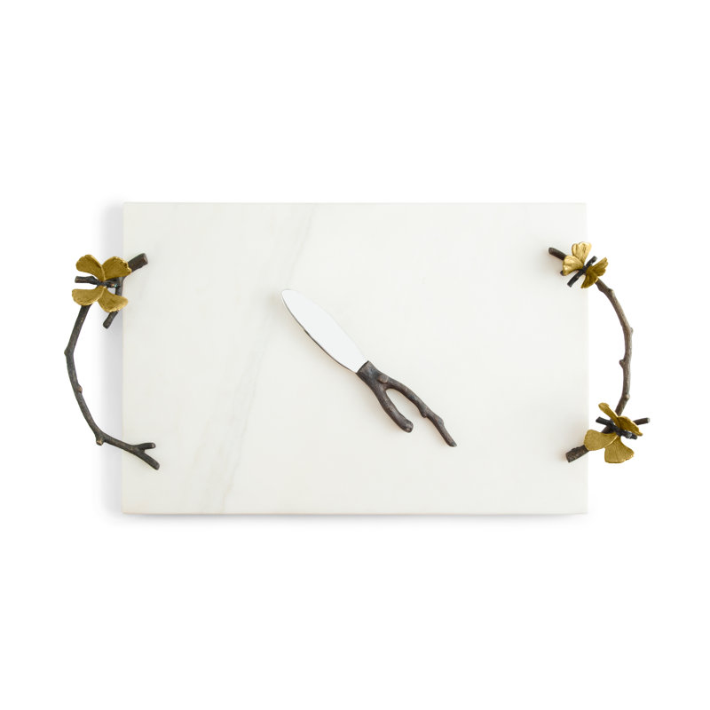 Butterfly Ginkgo Cheese Board with Knife, 3" H x 10" W x 18.5" L, White