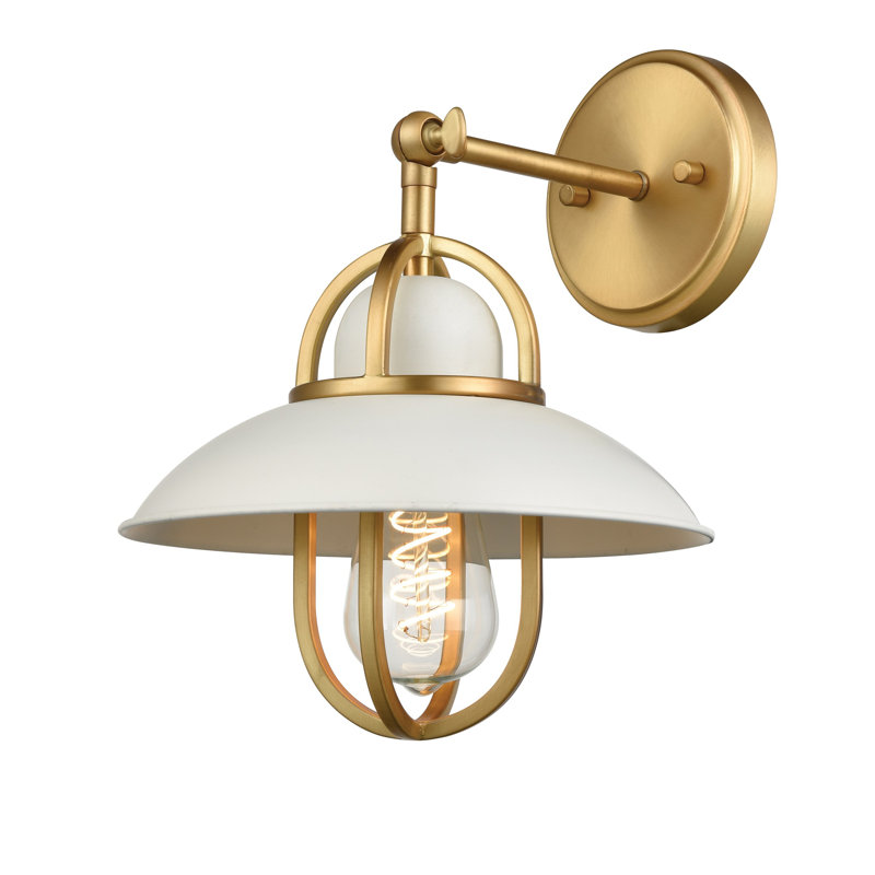 Appliquee à bras 1 lumière à intensité réglable Clearfield, Blanc mat / laiton rétro