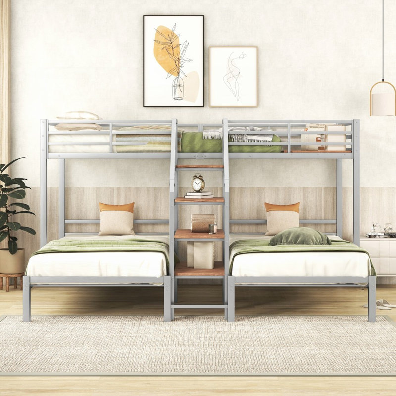 Lit superposé simple en métal avec rangement - sans sommier, robuste et amp; Peu encombrant