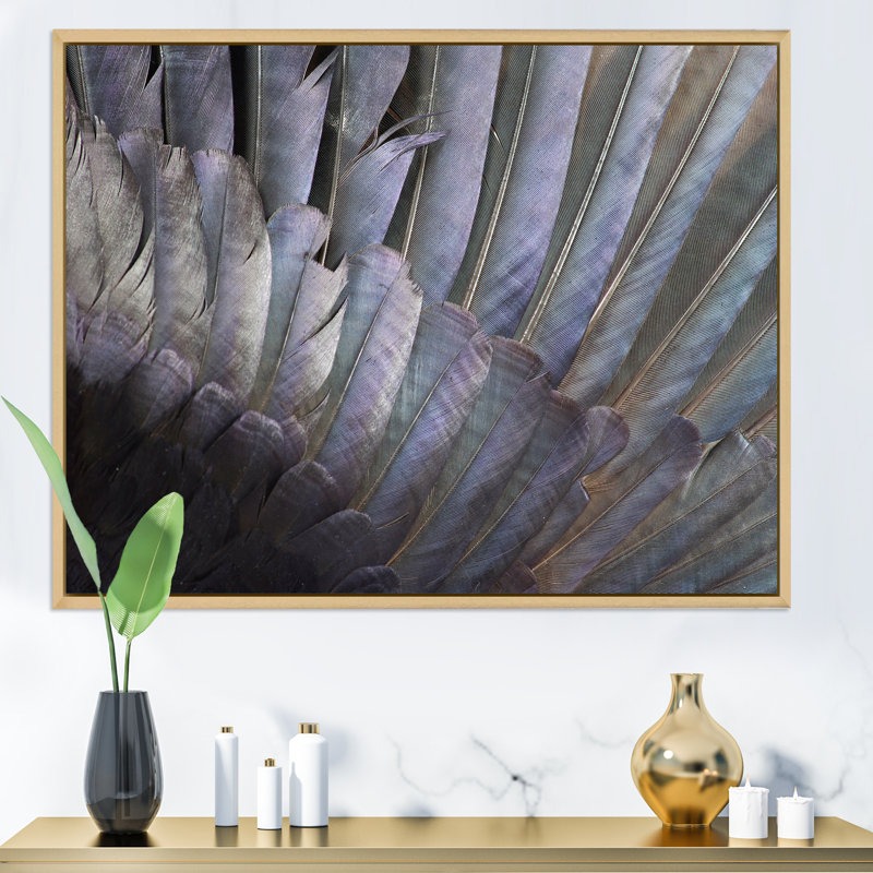 Plumes noires et blanches - Photographie sur toile, H 13 po x l 21 po x P 1 po, Érable encadré