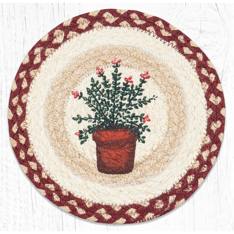  Ronde trivet - jute tressé à imprimé d'herbes de thym, 10 po x 10 po, décoration de cuisine botanique rustique