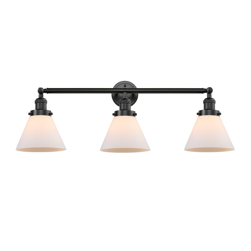 Éclairage pour meuble-lavabo de salle de bain 3 lumières Cone, Blanc mat, DEL, Bronze frotté à l'huile