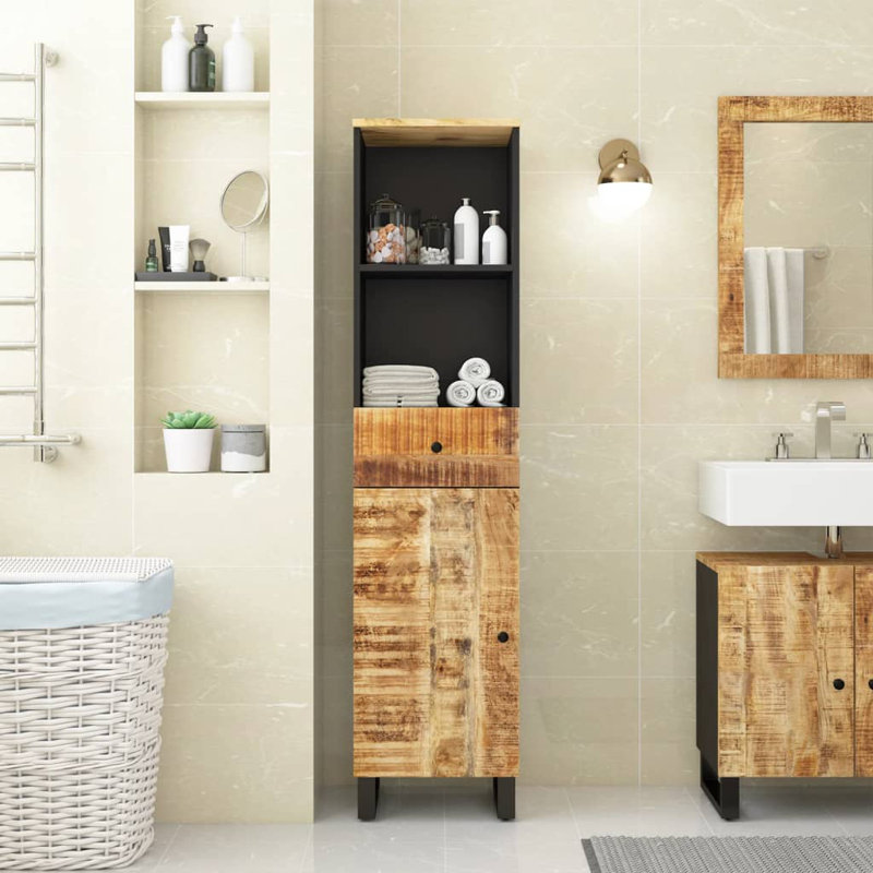 Armoire de salle de bain en bois de manguier massif vidaXL, Brun mangue clair