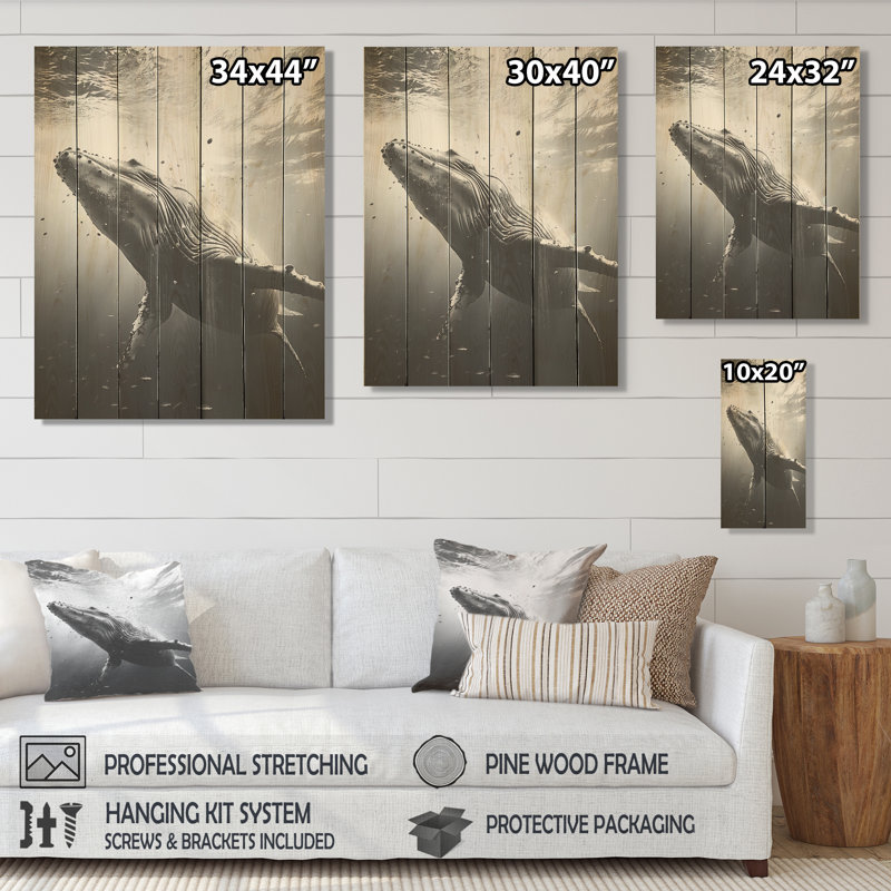 Baleine noire et blanche II - baleine sur bois, H 20 po x l 10 po