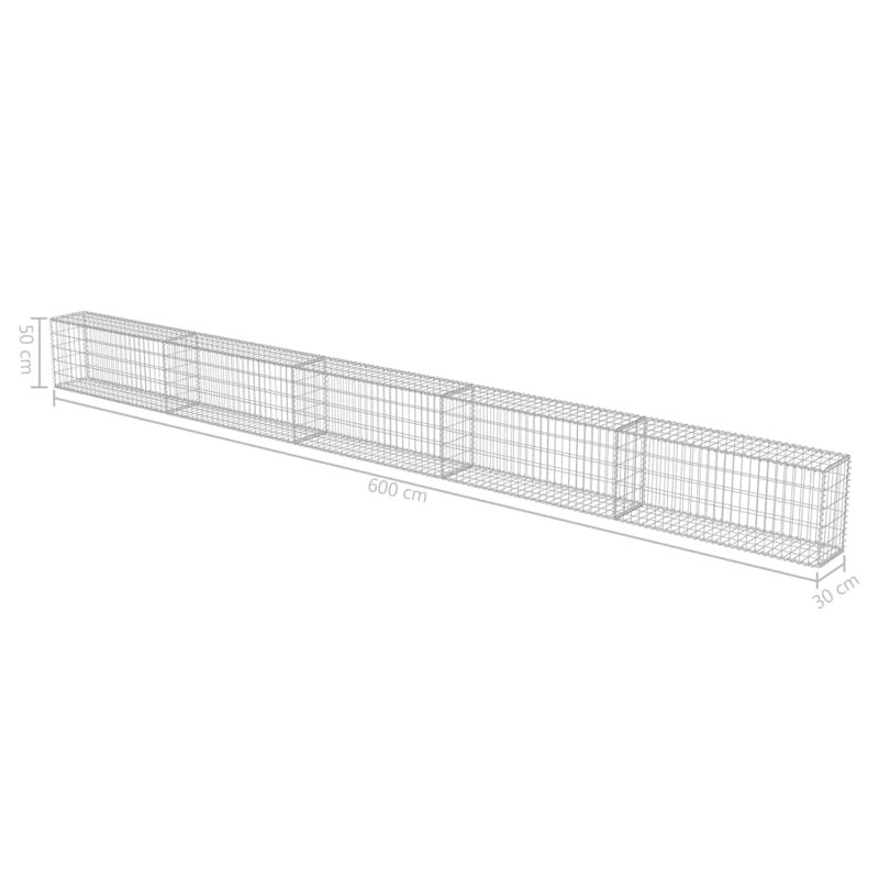 Silver Metal Gabion Wall, 50cm H x 600cm L x 30cm W