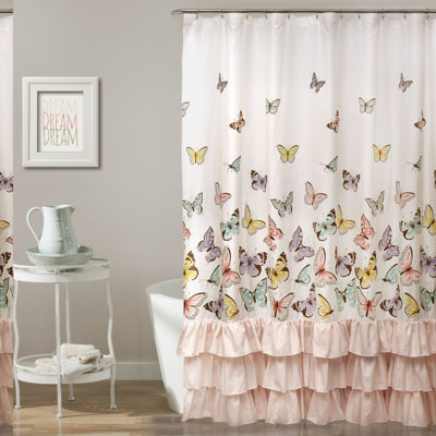 Pink Flutter Ruffle Butterfly Shower Curtain - Textured Fabric, 72 x 72
