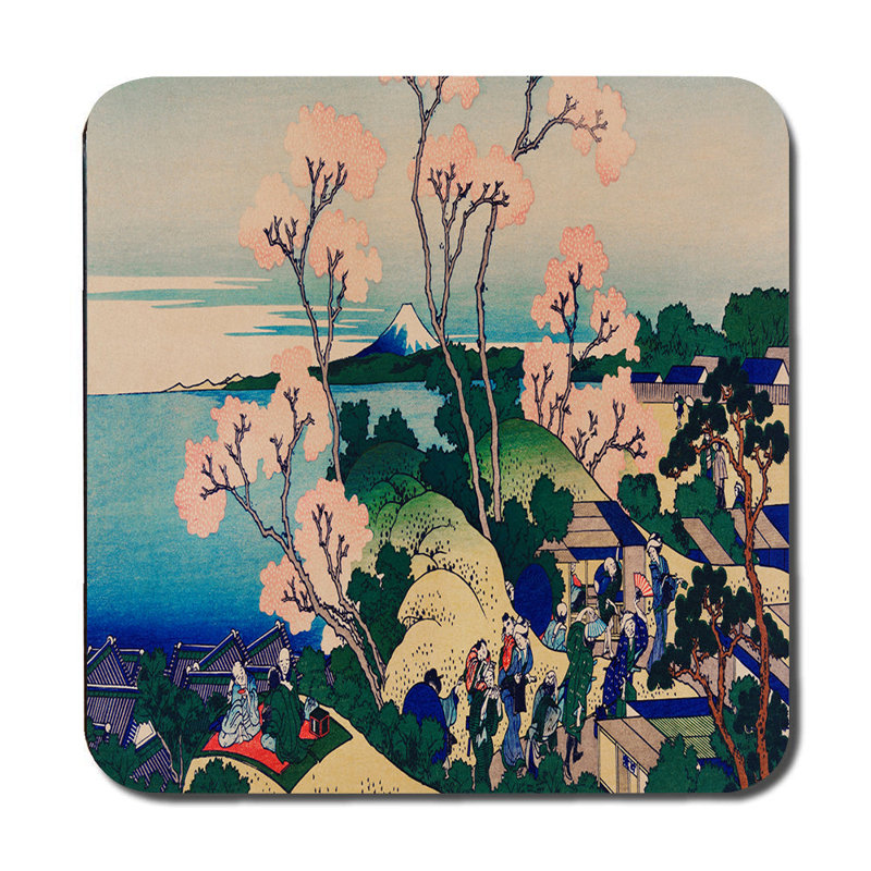 Japanese Art Landscape Placemat and Coaster Set With Cherry Blossoms