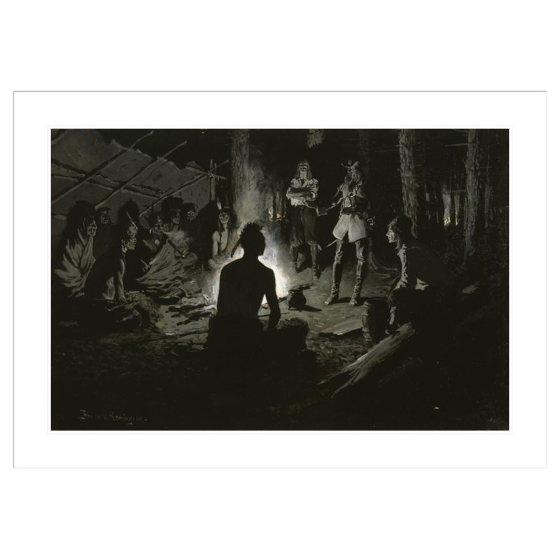 «French Explorer's Council with the Indians» par Frederic Remington, impression giclée sur cadre, H 29,87 po x l 41,5 po