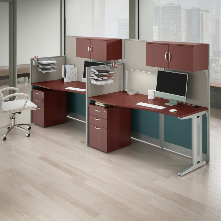 BBF Office In An Hour 2 Person Straight Cubicle Desks with Storage, Drawers, and Organizers