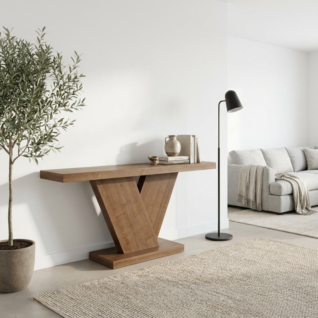 Latitude Run® Modern X-Leg Console Table with Solid Wood Veneer Top ...