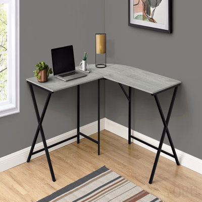 Computer Desk, Home Office, Corner, 55"L, L Shape, Work, Laptop, Grey Laminate, Black Metal, Contemporary, Modern