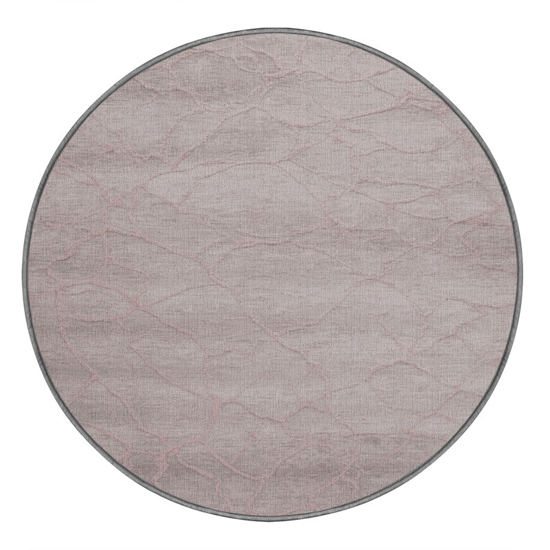 Machine Washable Abstract Gray Area Rug, Round 6'