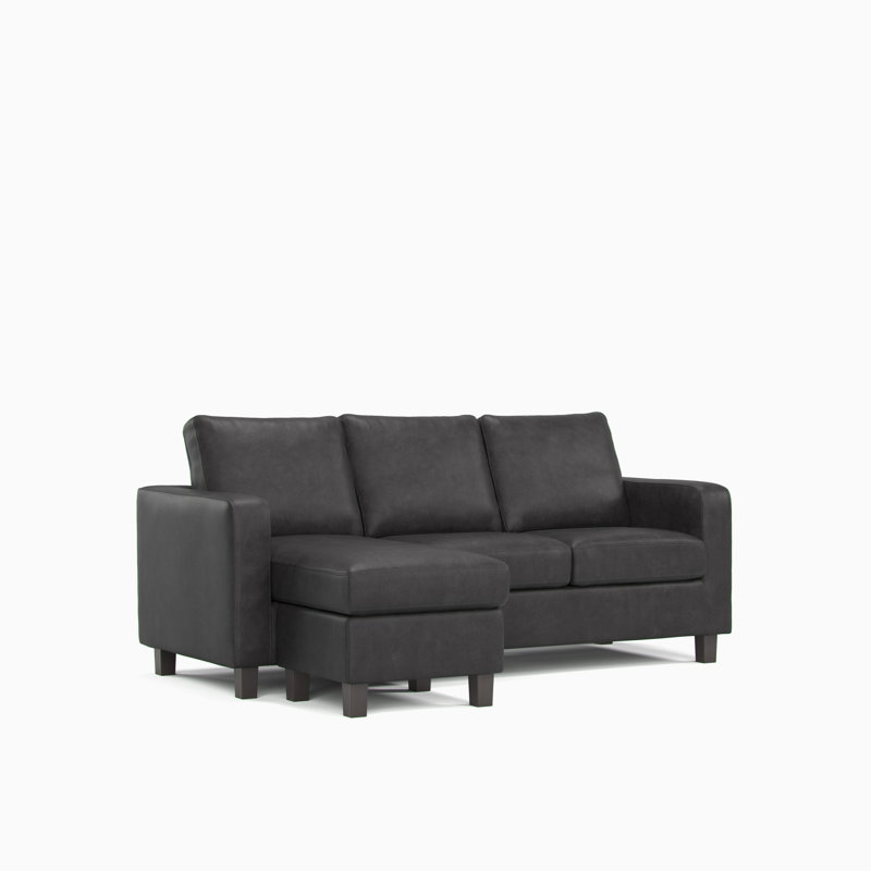 Ava 3 Seater Faux Leather Sofa & Chaise, Black