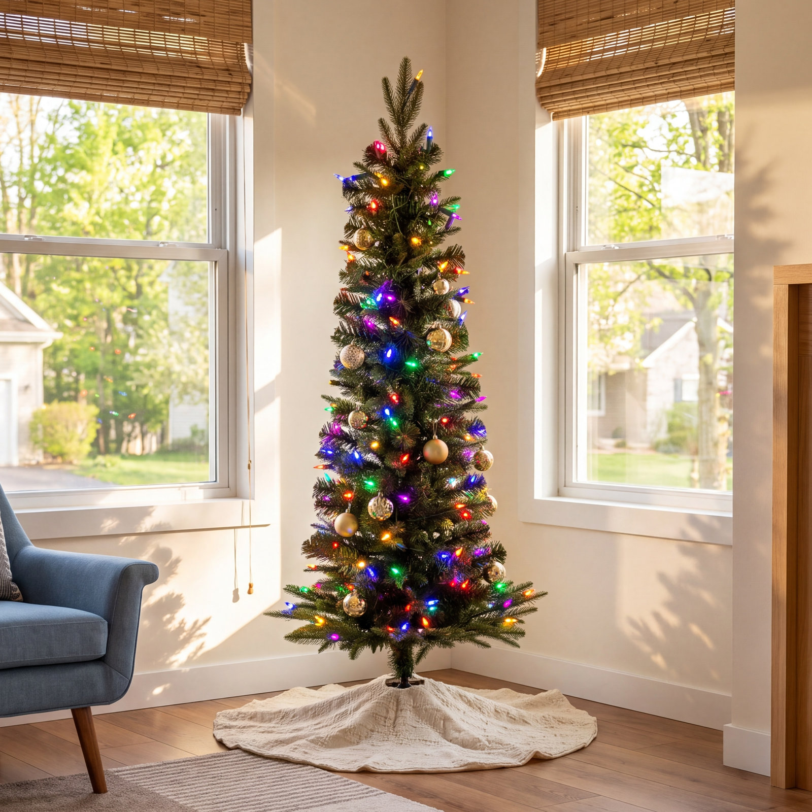Slim Pre-Lit Fir Christmas Tree, 3.5', Multi-colored LED