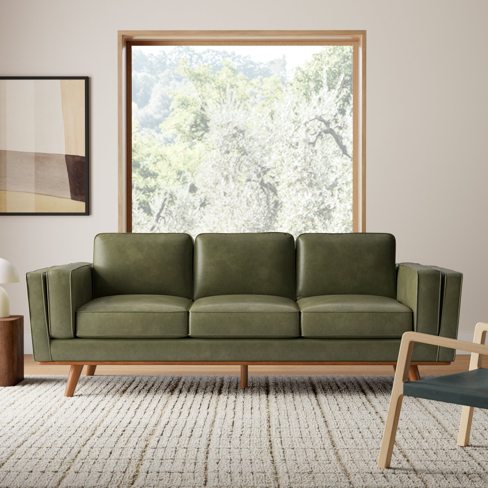 Reeves 84'' Vegan Leather Sofa, Olive Green Performance Faux Leather