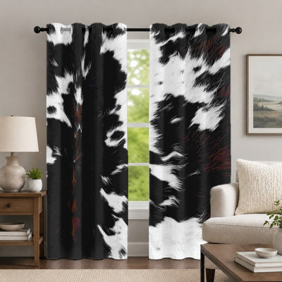 2Pcs Black and White Cow Print Curtains, Animal Pattern Style Curtain, Farmhouse Rustic Theme Printed Art Grommet Drapes, Window Treatment for Bedroom Living Room Decor