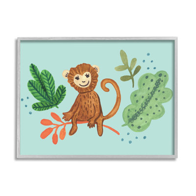 Mignon singe assis sur des feuilles de plantes par Heather Strianese - Peinture