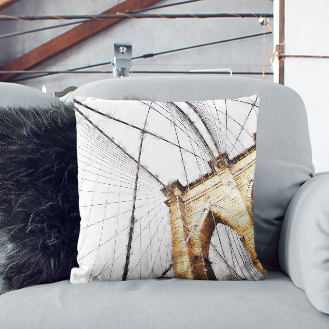 The Brooklyn Bridge in New York City Painting Cushion with Filling