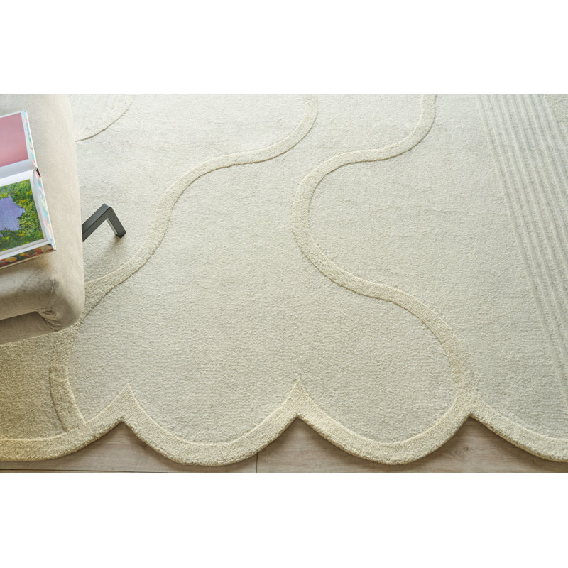 Shell Hand Tufted New Zealand Wool Ivory Area Rug, 9'X12'