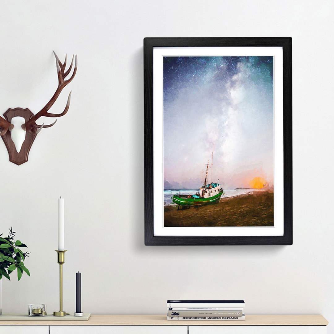 Grounded Fishing Boat at Dusk in Abstract - Picture Frame Graphic Art Print