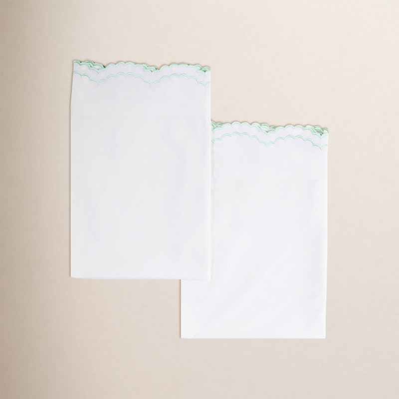 Bartlow 300 Thread Count 100% Cotton Pillowcase, King Pillowcase, Mint/ White