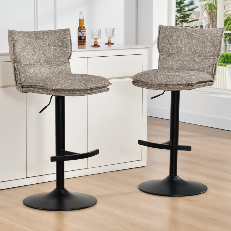 Modern Upholstered Adjustable Height Swivel Full Back Metal Base Bar Stool, Gray
