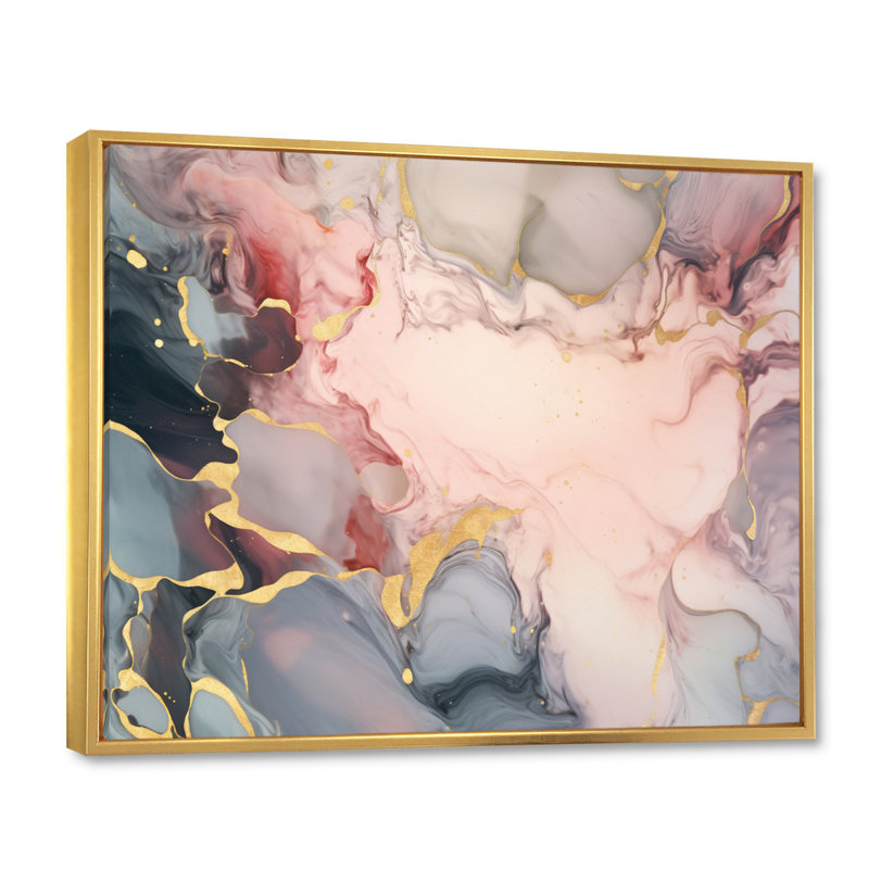 «Gray and Pink Tender», impression à l'encre liquide II sur toile, H 12 po x l 20 po x P 1 po, Cadre flottant doré
