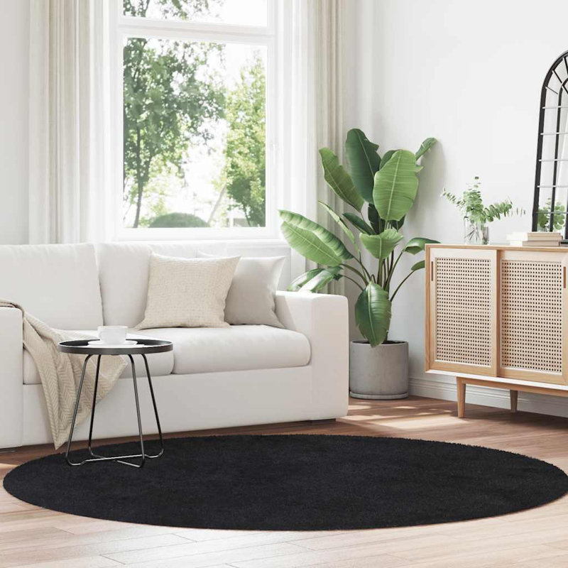 Shaggy Rug High Pile NAVARRA Black Polyester, Round 200cm