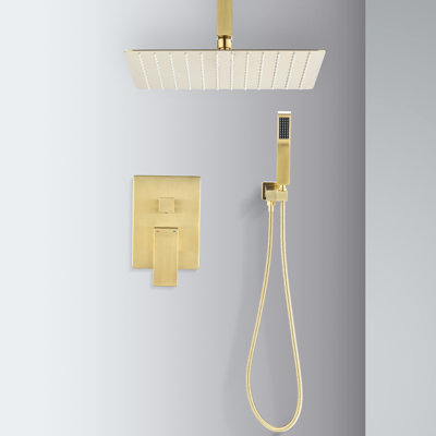 Pomme de douche au plafond noir mat avec support robuste de 16 po - Noir, style moderne