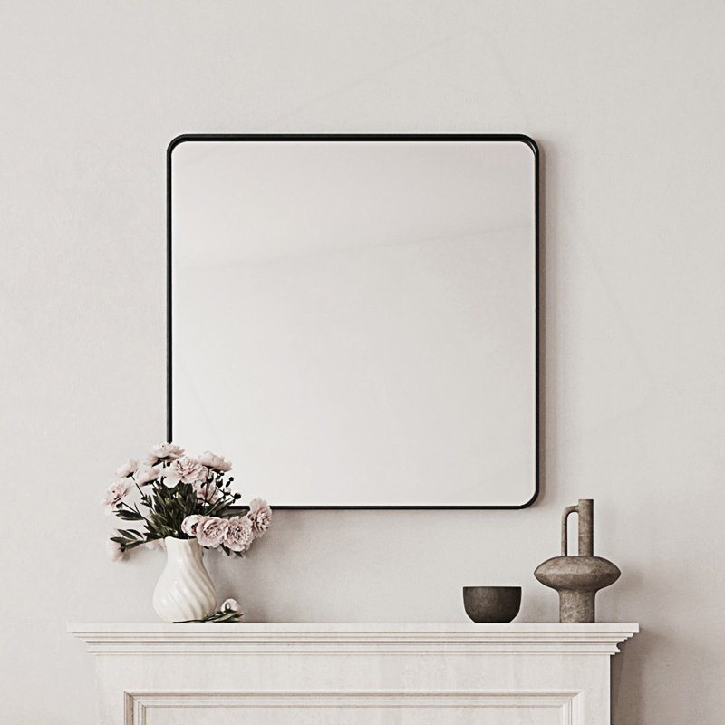 Miroir mural, miroir, cadre en métal, Carrée, 36,05 po x 36,05 po